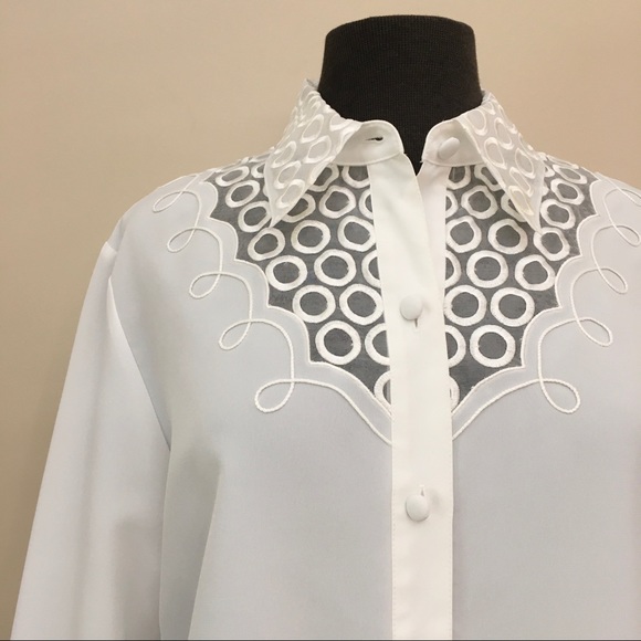 WEYBURN LA REDOUTE Vintage White Embroidered Button Up Blouse Woman’s 12 - Picture 4 of 8